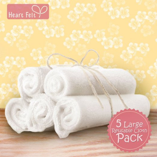 Heart Felt Bamboo Cloth Natural Reusable Baby Wipes (5 Pack, XL)