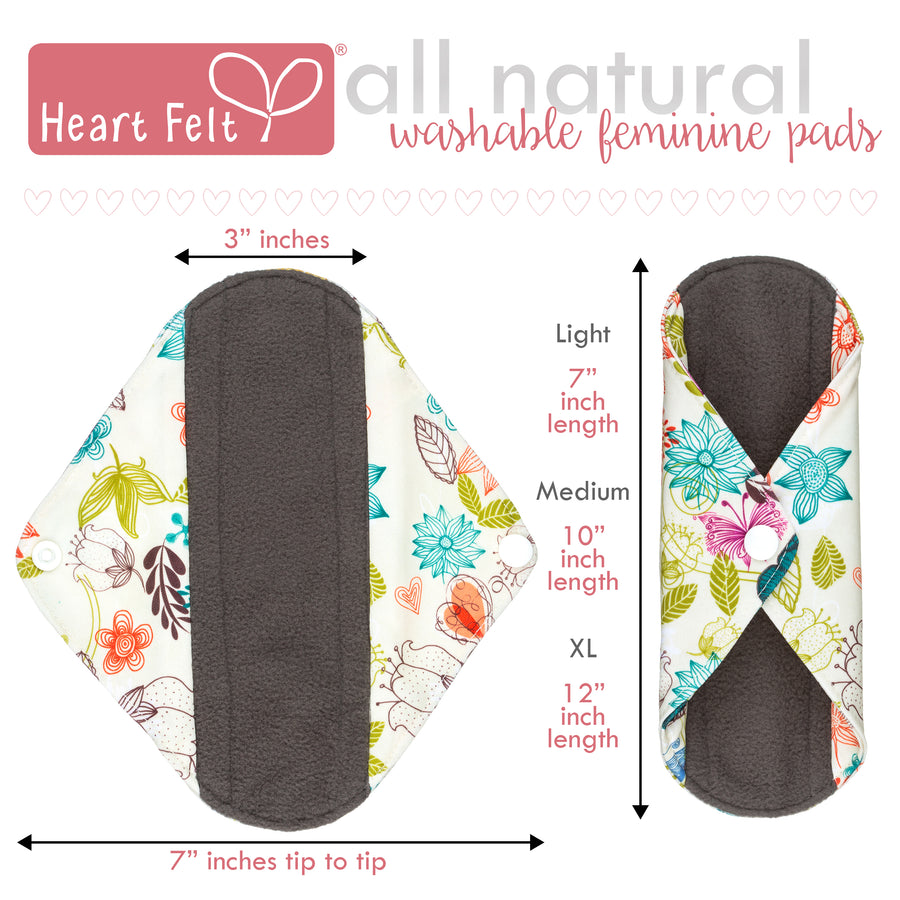 Heart Felt Bamboo Reusable XL Cloth Menstrual Pads (3 Pack, Heavy Flow)