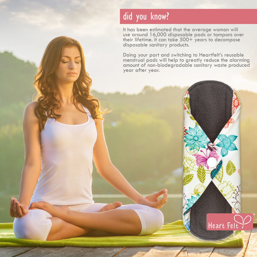 Heart Felt Bamboo Reusable XL Cloth Menstrual Pads (5 Pack, Heavy Flow)