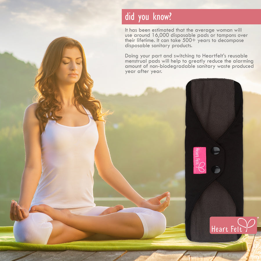 Sanitary Reusable Cloth Menstrual Pads by HeartFelt - (4 Pack with a Wet Bag)