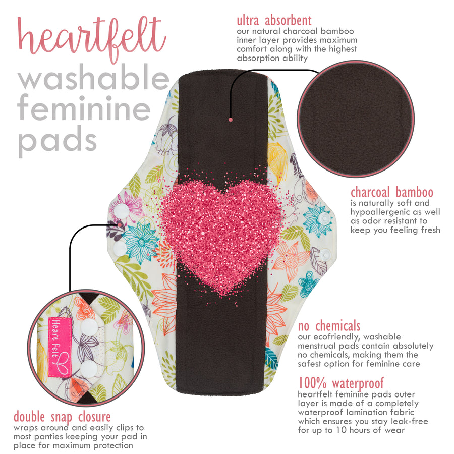 Sanitary Reusable Cloth Menstrual Pads by HeartFelt - (5 Pack)