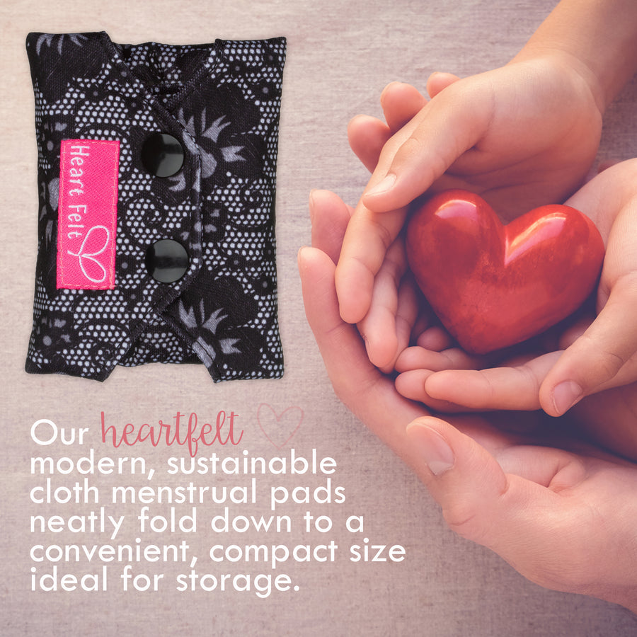 Sanitary Reusable Cloth Menstrual Pads - 5 Pack. By HeartFelt