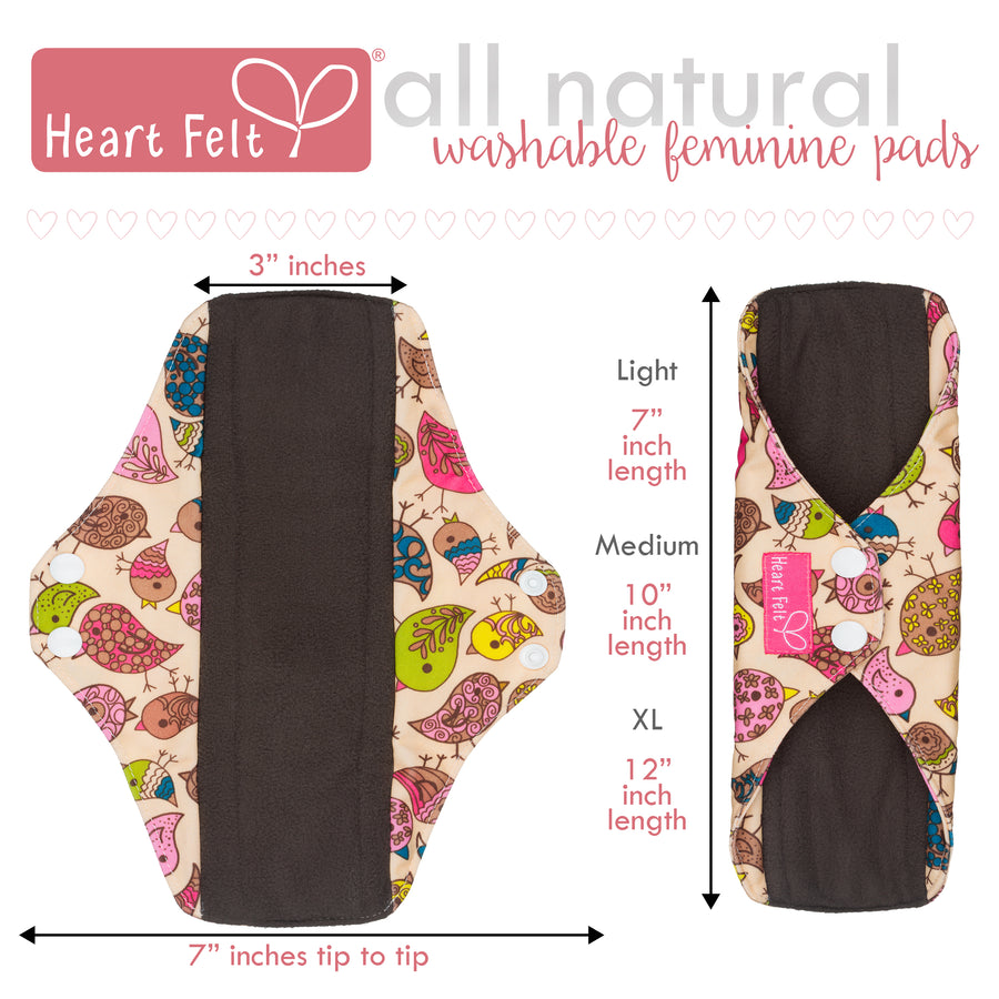 Sanitary Reusable Cloth Menstrual Pads - 5 Pack. By HeartFelt