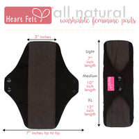 Sanitary Reusable Cloth Menstrual Pads by HeartFelt - (4 Pack with a Wet Bag)