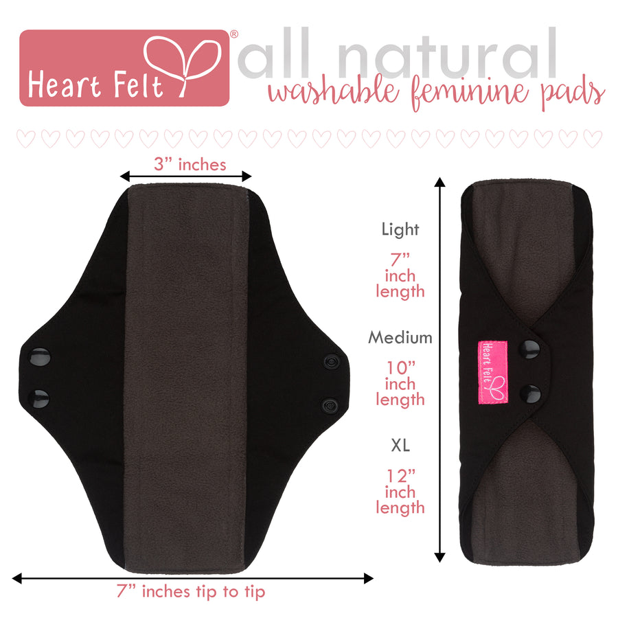 Sanitary Reusable Cloth Menstrual Pads by HeartFelt - (4 Pack with a Wet Bag)