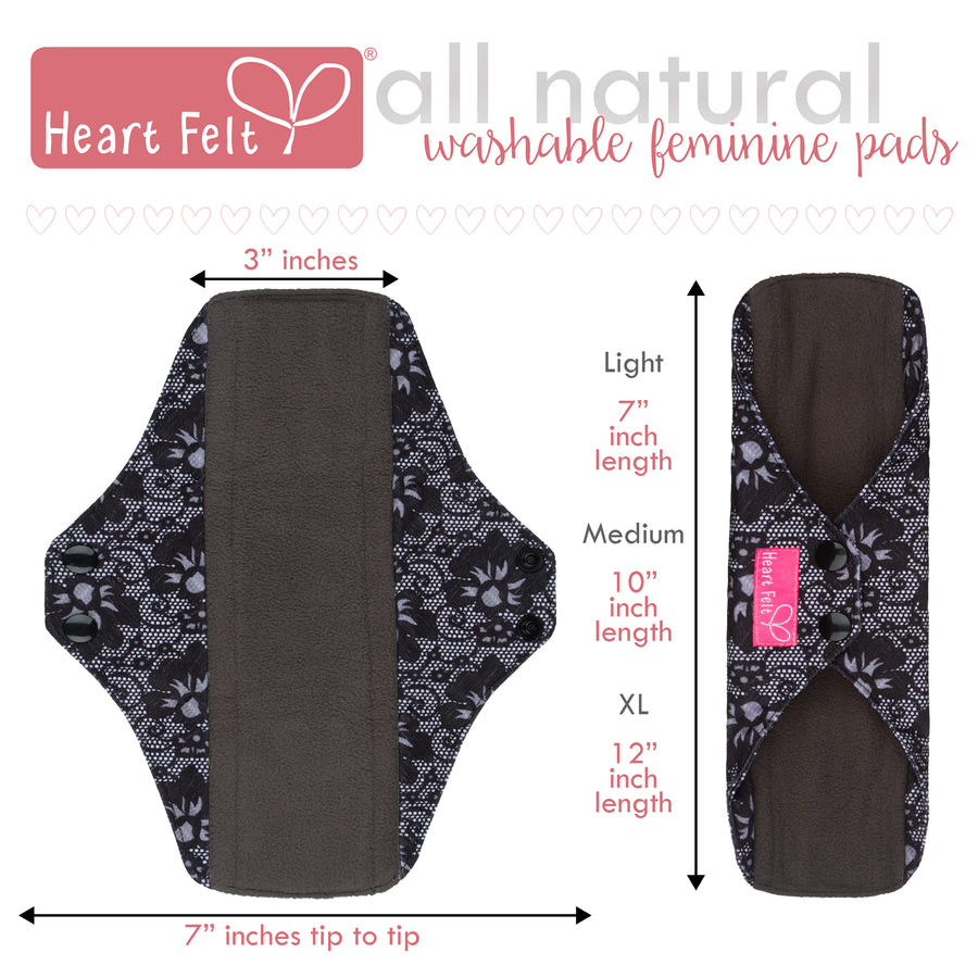 Sanitary Reusable Cloth Menstrual Pads - 5 Pack. By HeartFelt