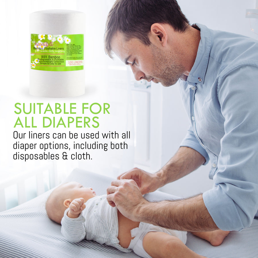 HeartFelt Cloth Diaper Liners by Heartfelt. Flushable, Disposable (100 Sheets)